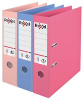 2115711 - A4 Yellow Lever Arch Files, Pack of 3, Light Blue, Pink and Light Pink