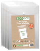 ECO157 - A4 Clear Portrait Press Stud Wallets, 5 Pack