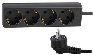 PL03866 - 4 Gang Schuko Euro Extension Lead, Black, 3m Lead