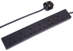 6 Gang Mains Extension Lead, 5m, Black