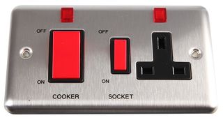 VX9700SSBK - 2 Gang Cooker Switch and Socket, Brushed Stainless Steel / Black