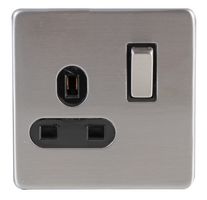PELB1843 - Brushed Chrome 1-Gang Switched Socket