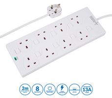 PELB1927 - 8 Gang Switched Surge Protected Extension Lead, 2m, White