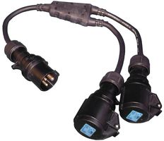 A84 - 16A, 230V, CEE Y Splitter 0.25m, Black, IP44 - Plug to 2x Sockets