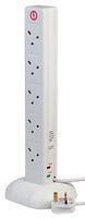 PEL00959 - 10 Gang Surge Protected Tower Extension Lead with USB, 1m, White
