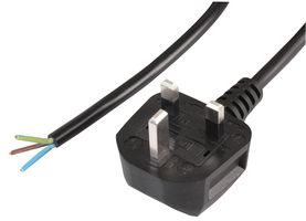 PEL01286 - UK Mains Plug with 13A Fuse to Bare Ends Mains Lead, 1mm, Black, 1m