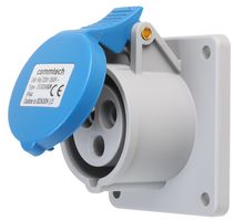PELB0025 - 16A, 230V, Panel Mount CEE Socket, 2P+E, Blue, IP44