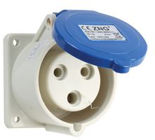 PELB0125 - 32A, 230V, Panel Mount CEE Socket, 2P+E, Blue, IP44