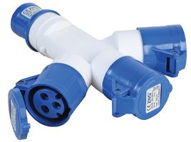 PELB0127 - 16A, 230V, CEE Plug to 3 Sockets, 2P+E, Blue, IP44