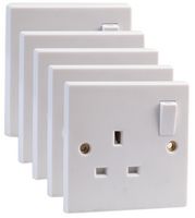 PELB1123 - Mains Sockets, 1 Gang, Switched, SP, 13A, White, Pack of 5