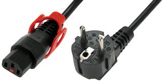 EL341S - IEC Lock+ Right-Angled Schuko Plug to Locking IEC C13 Mains Lead, 1m, Black