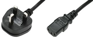 PC152 - 13A UK  Plug to IEC C13 Mains Lead, 5A, 3m, Black