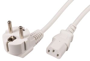 PELB2194 - Right Angled Schuko to IEC C13 Mains Lead, 10A, 2m, White