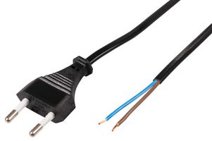 PELB2195 - Euro Plug to Bare Ends Mains Lead, 2.5A, 2m, Black