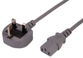 PELB2258 - UK Mains Plug to IEC C13 Power Lead, 5A, 2m, grey