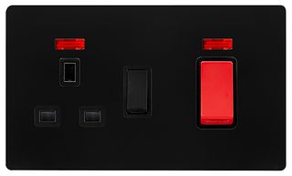 SFBK205BK - Double Pole Cooker Switch & Switched Socket with Neons, 2 Gang, 50A, Black