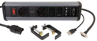 P-PACK DESK 2/2/U/V - P-Pack Desktop Power & Data Unit, 2 Gang, 2x Data, 1x USB A, Black
