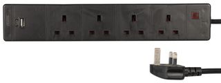 PELB2331 - 4 Gang Mains Extensions with 1x USB A, 1x USB C, 1m, Black