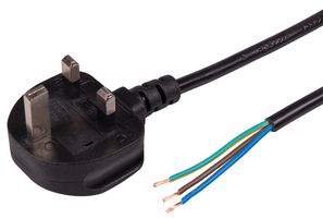 PELB2339 - UK Mains Plug with 5A Fuse to Bare Ends Mains Lead, 0.75mm, 5m, Black