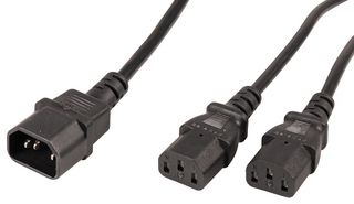 PELB2417 - IEC Splitter Mains Lead, IEC C14 to 2x IEC C13, 1m, Black