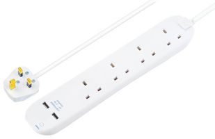 BFNU110N-MP - Mains Extension Lead with USB, 4 Gang, 2x USB A, 1m, White