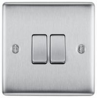 NBS42-01 - Light Switch, 2 Gang, 2 Way, 20A, 16AX, Brushed Steel