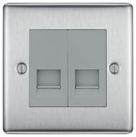 NBSBTM2-01 - Telephone Socket, 2 Gang, Main, Brushed Steel