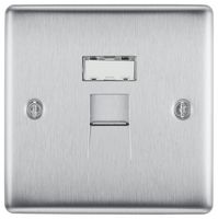 NBSRJ451-01 - Data Socket, RJ45, 1 Gang, Brushed Steel