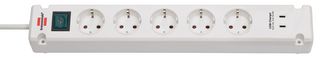 1150660425 - Bremounta Euro Mains Extension Lead with USB, 5 Gang, 2x USB C, 3m, White