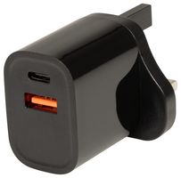 PELL0481 - USB PD Charger, 2 Port, 1x USB A, 1x USB C, 12W, Black