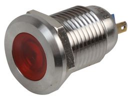 RJS01-12I-170P-R-BS-12V-67J - 12V AC/DC Red LED Indicator Lamp, 12mm, Flat, Brushed Steel