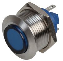 RJS01-19I-160P-B-BS-12V-67J - 12V AC/DC Blue LED Indicator Lamp, 19mm, High, Brushed Steel