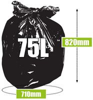 57 - 75L Bin Liners, 20 Roll - Black