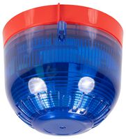 PSB-0107 - Sonos 2J Xenon Beacon with Shallow Base - Red Base - Blue Lens 10-60V