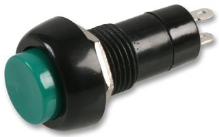 PPW01074 - Round Push Button Switch, Momentary, SPST, Off-On, 1A, 125V / 250V, 12mm, Green