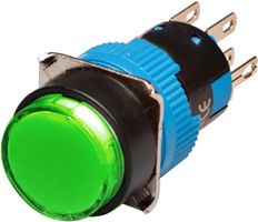 RJS-K16-271-GE-65J - Round Illuminated Pushbutton Switch, Green, SPDT, Momentary, 250V, 3A, 12V LED