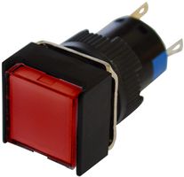 RJS-K16-381-RE-65J - Square Illuminated Pushbutton Switch, Red, SPDT, Latching, 250V, 3A, 12V LED