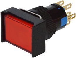 RJS-K16-291-RE-65J - Rectangular Illuminated Pushbutton Switch, Red, SPDT, Momentary, 250V, 3A, 12V LED