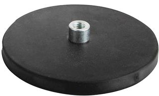 E853/1 - 43mm x 6mm Rubber Covered Neodymium Pot Magnet, Screwed Bush - 8.5kg, 2 Pack