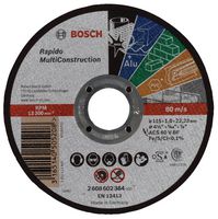 2608602384 - 4 1/2" (115mm x 1mm x 22.23mm) Angle Grinder Multi-Construction Stone, Metal &  Plastics Rapido Straight Cutting Disc