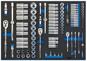 63539 - 1/4", 3/8" & 1/2" Ratchet & Socket Set in EVA Tool Cabinet Insert Tray, 96 Piece