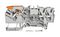 2102-1301 - 3 Conductor Through Terminal Block Lever, Push In Cage Clamp, 35mm DIN Rail, 800V, 24A, 22AWG to 12AWG, Grey