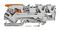 2106-1301 - 3 Conductor Through Terminal Block Lever, Push In Cage Clamp, Open Tool Slots, 35mm DIN Rail, 800V, 41A, 20AWG to 8AWG, Grey