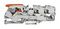 2116-1301 - 3 Conductor Through Terminal Block, Push In Cage Clamp with Lever and Test Port, 800V, 76A, 20AWG to 6AWG, 35mm DIN Rail, Grey
