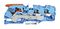 2116-1304 - 3 Conductor Through Terminal Block, Push In Cage Clamp with Lever and Test Port, 800V, 76A, 20AWG to 6AWG, 35mm DIN Rail, Blue