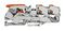 2116-5301 - 3 Conductor Through Terminal Block with Lever and Push Button Cage Clamp, 800V, 76A, 20AWG to 4AWG, 35mm DIN Rail, Grey