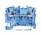 2202-1204 - 2 Conductor Through Terminal Block with Push Button and Test Port, 35mm DIN Rail, 800V, 24A, 22AWG to 12AWG,  Blue