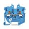 2250-1204 - 2 Conductor Through 15mm DIN Rail Terminal Block with Push-In Clamp and Push Button, 500V, 13A, 16AWG to 24AWG, Blue