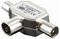 AC21B - 2 Way Metal Coax T Splitter, IEC Female to 2x IEC Male