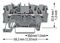 2001-1301 - 3 Conduct Through Terminal Block, Push in Cage Clamp, 35mm DIN Rail Mount, 22AWG to 14AWG, 800V, 17.5A, Grey